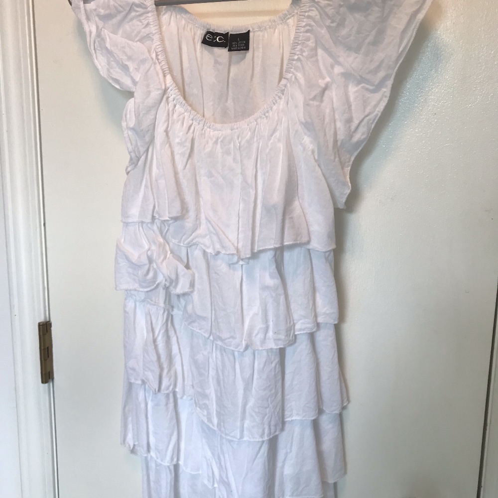 L - Etc - White Ruffled Blouse